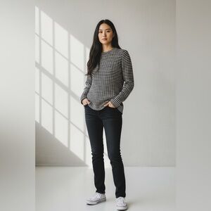 Theory Belira Evian Black Ivory Stripe Wool Sweater Small